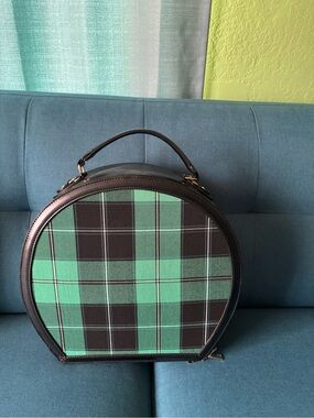 Round Plaid Box Handbag in Green and Black